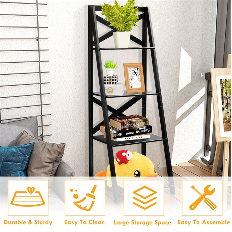 Pemberly Row 4-Tier Contemporary MDF Multifunctional Ladder Shelf in Black