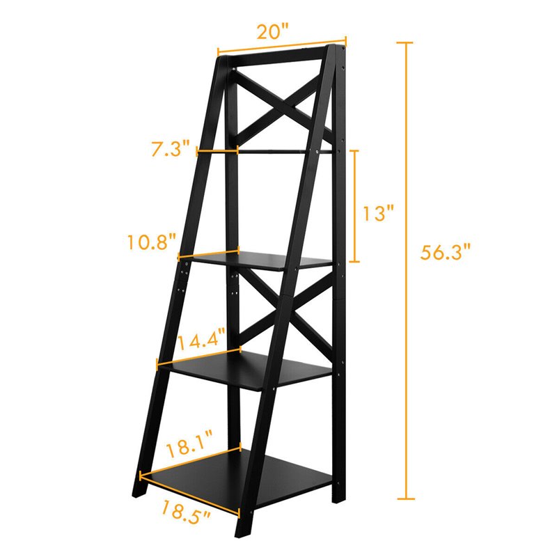Pemberly Row 4-Tier Contemporary MDF Multifunctional Ladder Shelf in Black