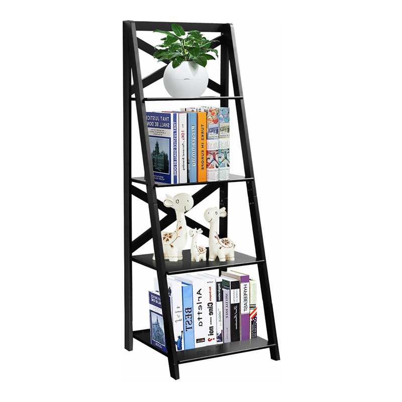 Pemberly Row 4-Tier Contemporary MDF Multifunctional Ladder Shelf in Black