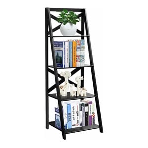 Pemberly Row 4-Tier Contemporary MDF Multifunctional Ladder Shelf in Black