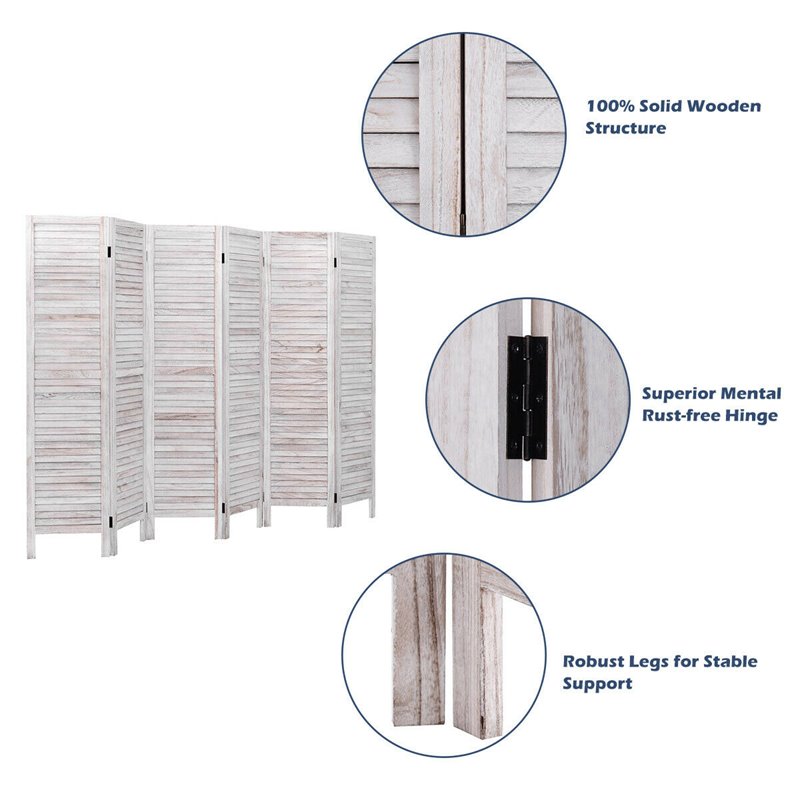 Pemberly Row 6-panel Contemporary Paulownia Wood Room Divider in White