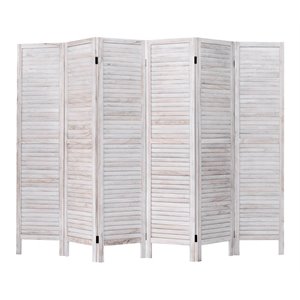 Pemberly Row 6-panel Contemporary Paulownia Wood Room Divider in White