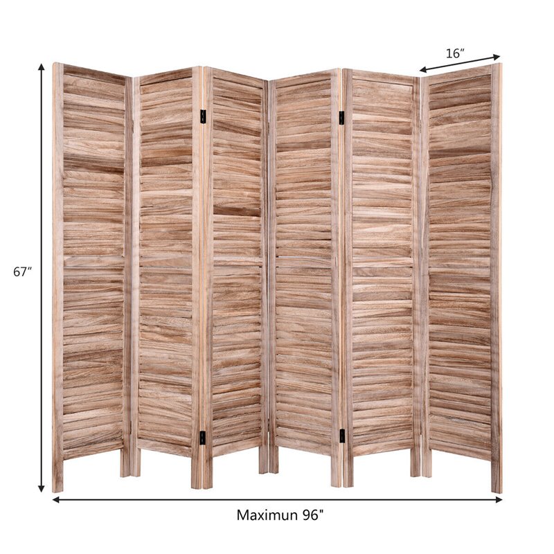Pemberly Row 6-panel Contemporary Paulownia Wood Room Divider in Brown