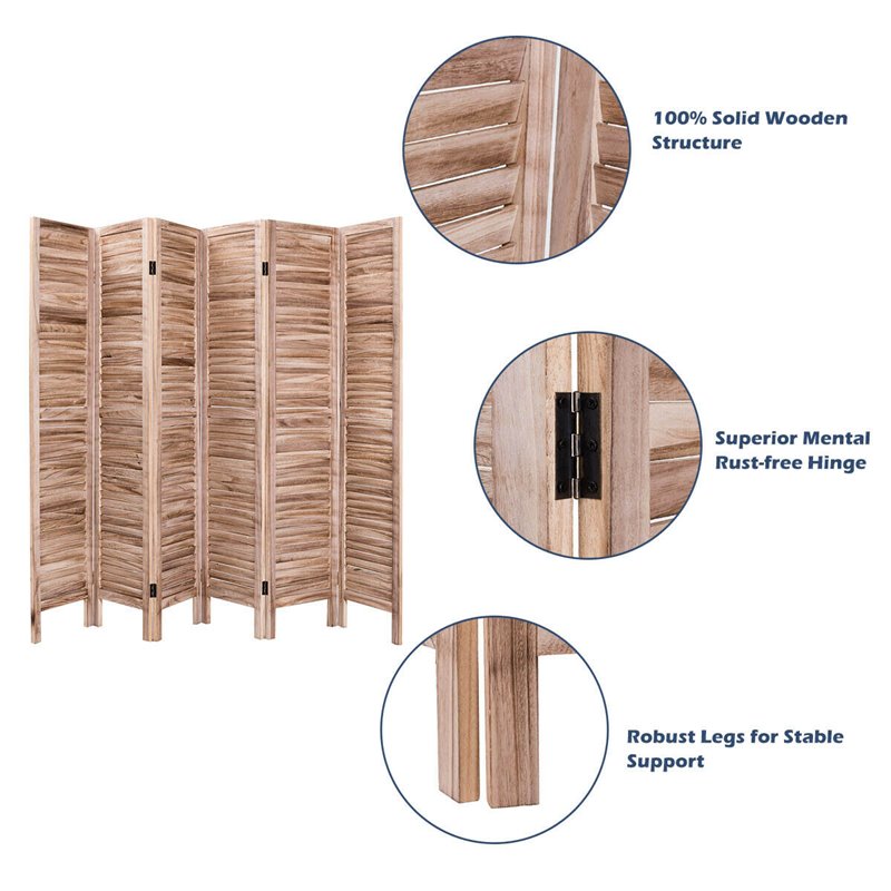 Pemberly Row 6-panel Contemporary Paulownia Wood Room Divider in Brown