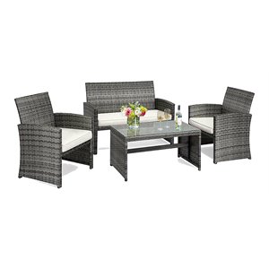 Pemberly Row 4-piece Contemporary Rattan and Steel Patio Furniture Set in Gray