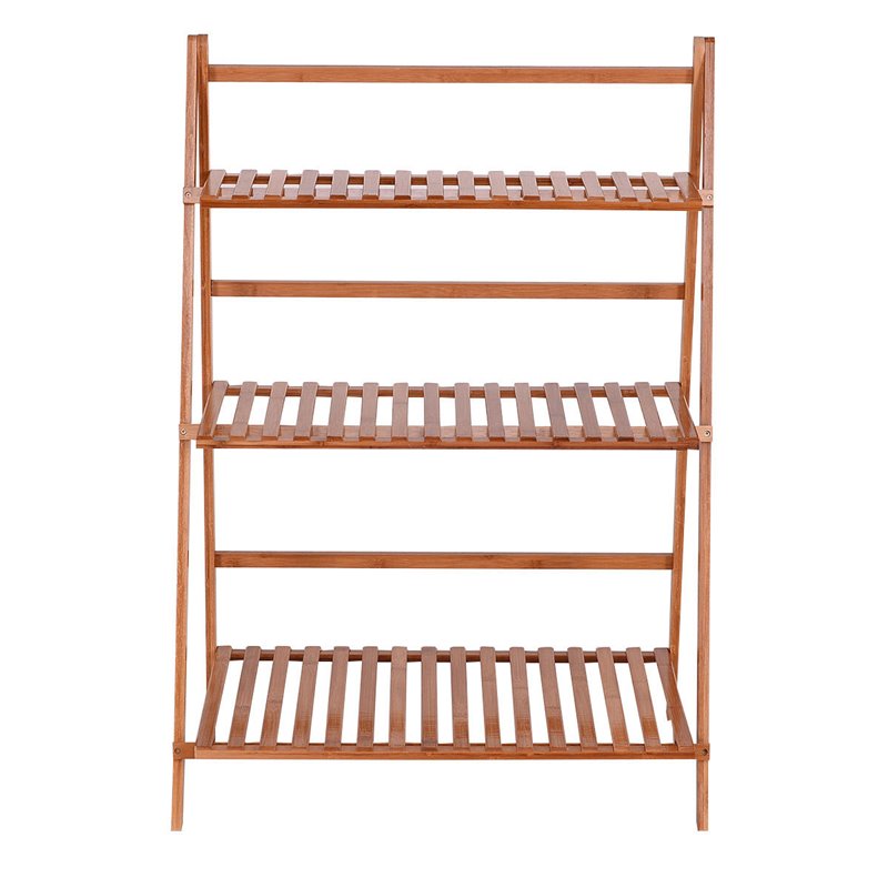 Pemberly Row 3-tier Contemporary Bamboo Folding Flower Pot Shelf in Light Brown
