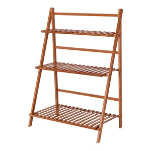 Pemberly Row 3-tier Contemporary Bamboo Folding Flower Pot Shelf in Light Brown
