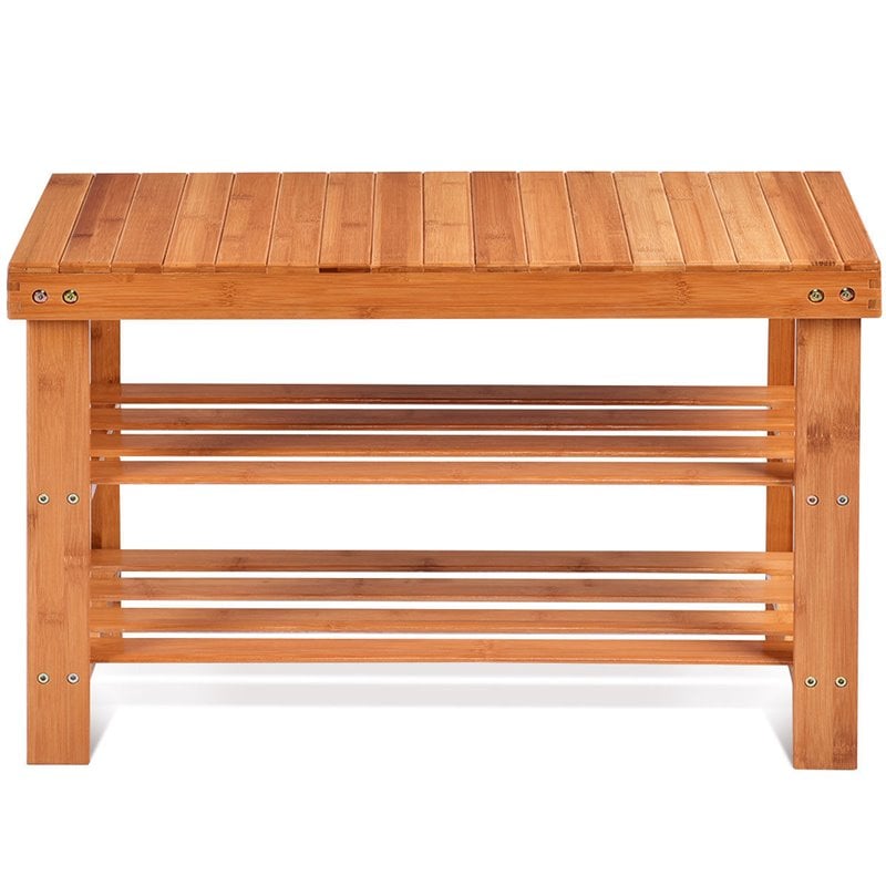 Pemberly Row 3-tier Contemporary Bamboo Shoe Rack Bench in Natural