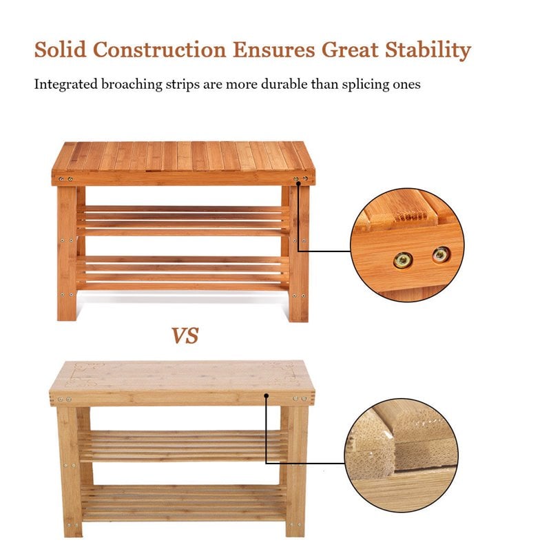 Pemberly Row 3-tier Contemporary Bamboo Shoe Rack Bench in Natural