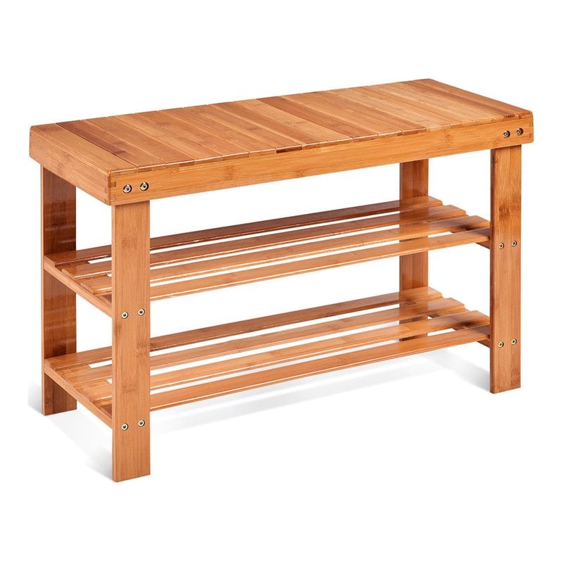 Pemberly Row 3-tier Contemporary Bamboo Shoe Rack Bench in Natural