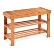 Pemberly Row 3-tier Contemporary Bamboo Shoe Rack Bench in Natural