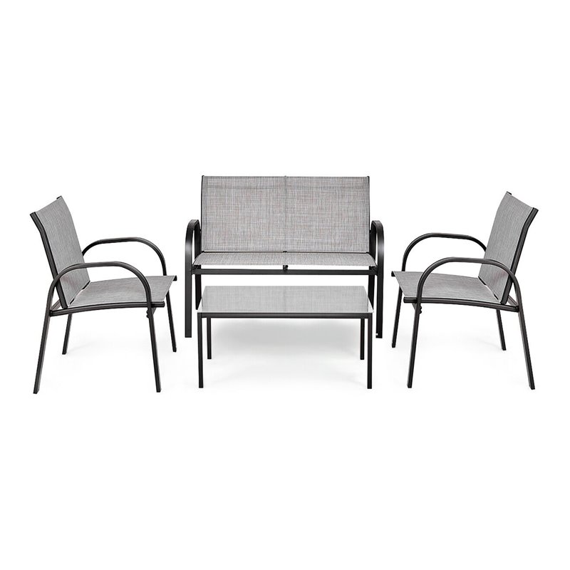 Pemberly Row 4-piece Contemporary Steel Patio Furniture Set in Gray