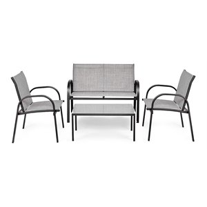 Pemberly Row 4-piece Contemporary Steel Patio Furniture Set in Gray