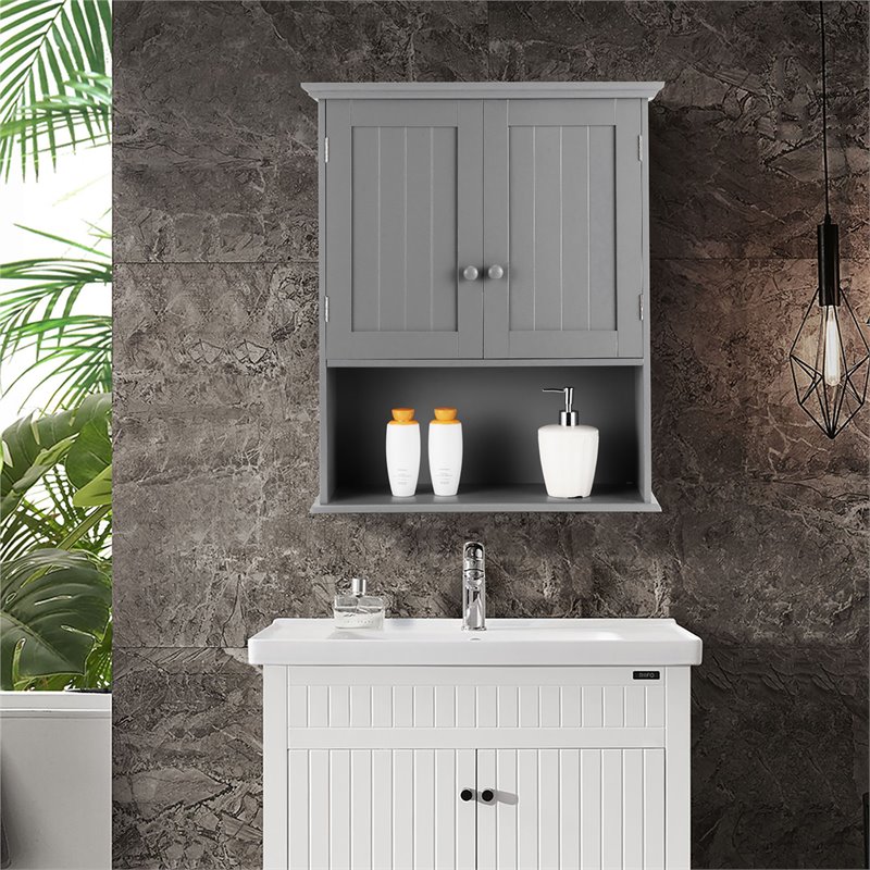 Pemberly Row Contemporary MDF Wall Mount Bathroom Cabinet in Gray