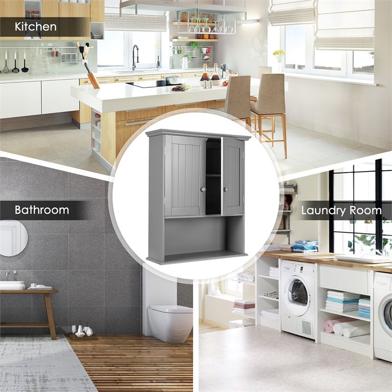 Pemberly Row Contemporary MDF Wall Mount Bathroom Cabinet in Gray