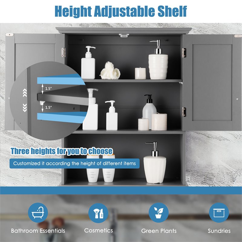 Pemberly Row Contemporary MDF Wall Mount Bathroom Cabinet in Gray