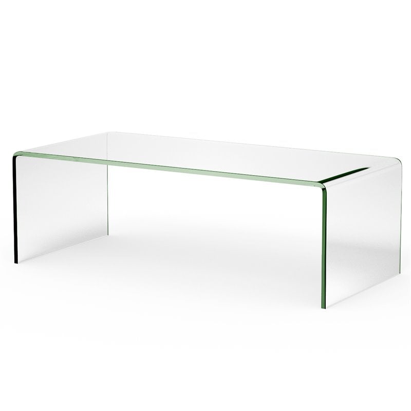 Pemberly Row Contemporary Tempered Glass Coffee Table in Clear Finish