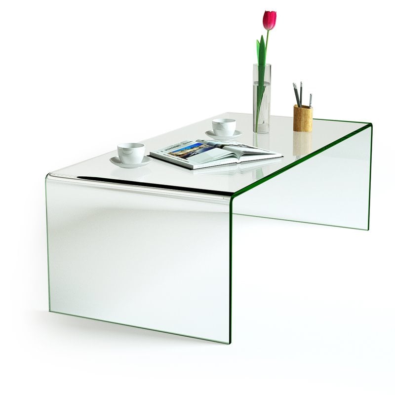 Pemberly Row Contemporary Tempered Glass Coffee Table in Clear Finish