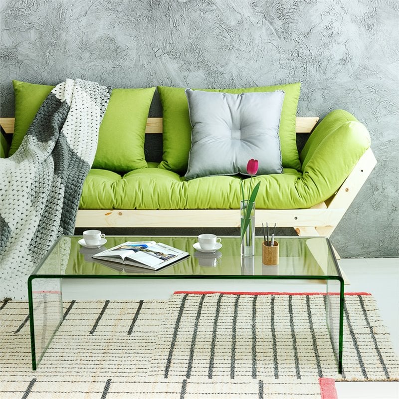 Pemberly Row Contemporary Tempered Glass Coffee Table in Clear Finish