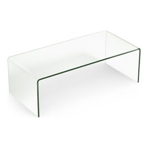 Pemberly Row Contemporary Tempered Glass Coffee Table in Clear Finish