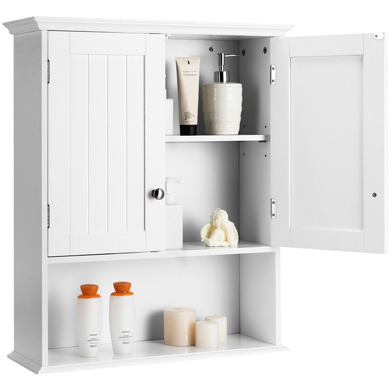 Pemberly Row Contemporary Premium MDF Wall Cabinets with 2 Doors in White