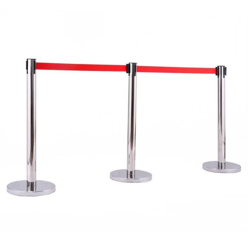 Pemberly Row Stainless Steel Queue Pole in Silver and Red (Set of 6)