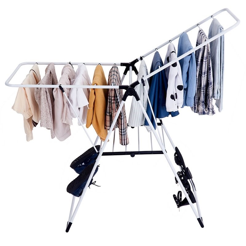 Pemberly Row Steel and Plastic Folding Laundry Clothes Storage in White