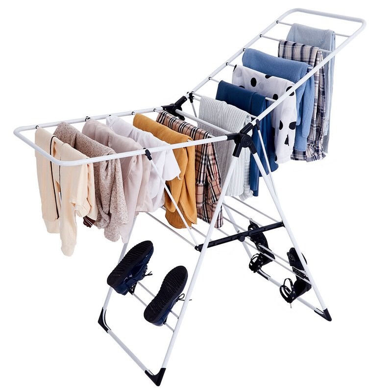 Pemberly Row Steel and Plastic Folding Laundry Clothes Storage in White