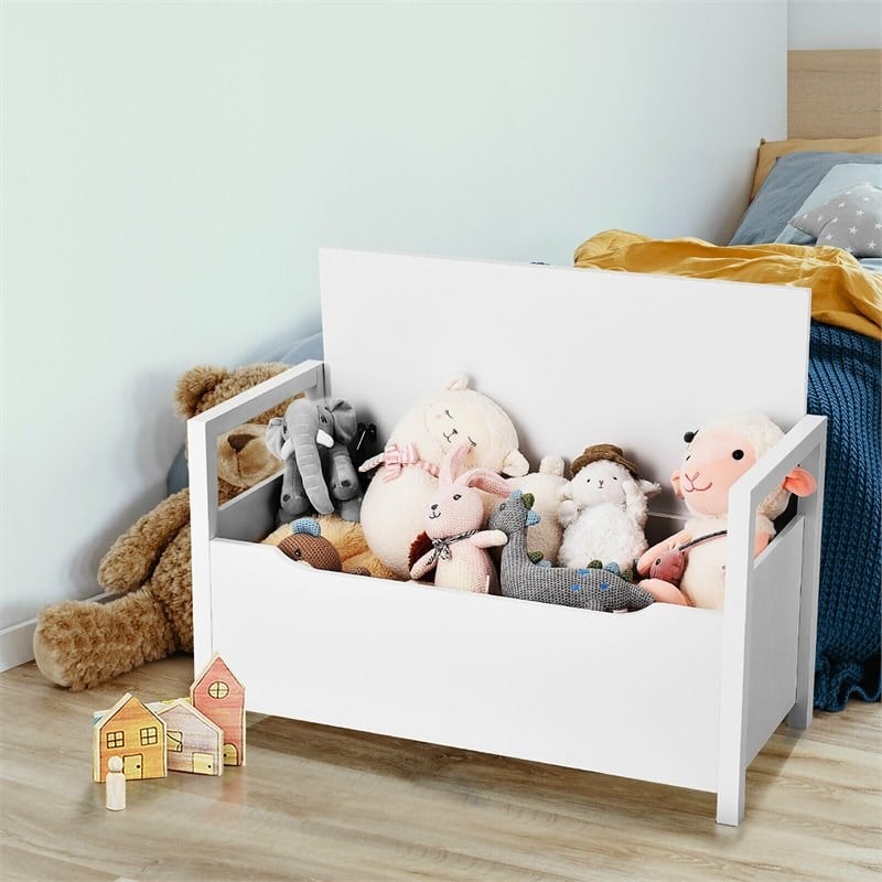 Pemberly Row Contemporary Wood Storage Bench with Removable Cushion in White