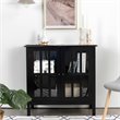 Pemberly Row Pine Wood Free Standing Storage Buffet Cabinet in Black