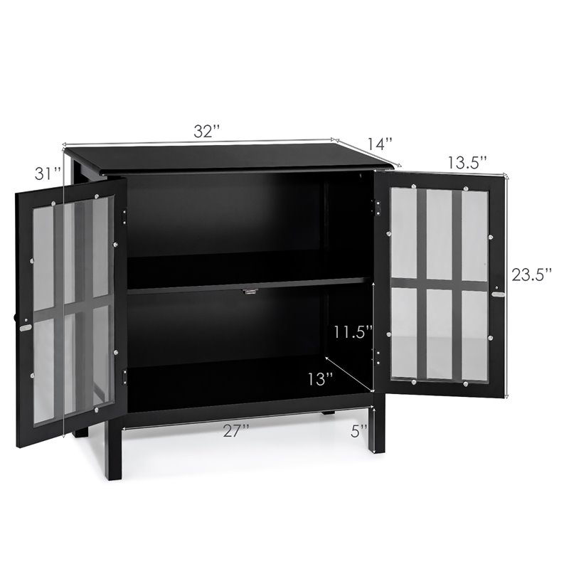 Pemberly Row Pine Wood Free Standing Storage Buffet Cabinet in Black