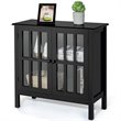 Pemberly Row Pine Wood Free Standing Storage Buffet Cabinet in Black