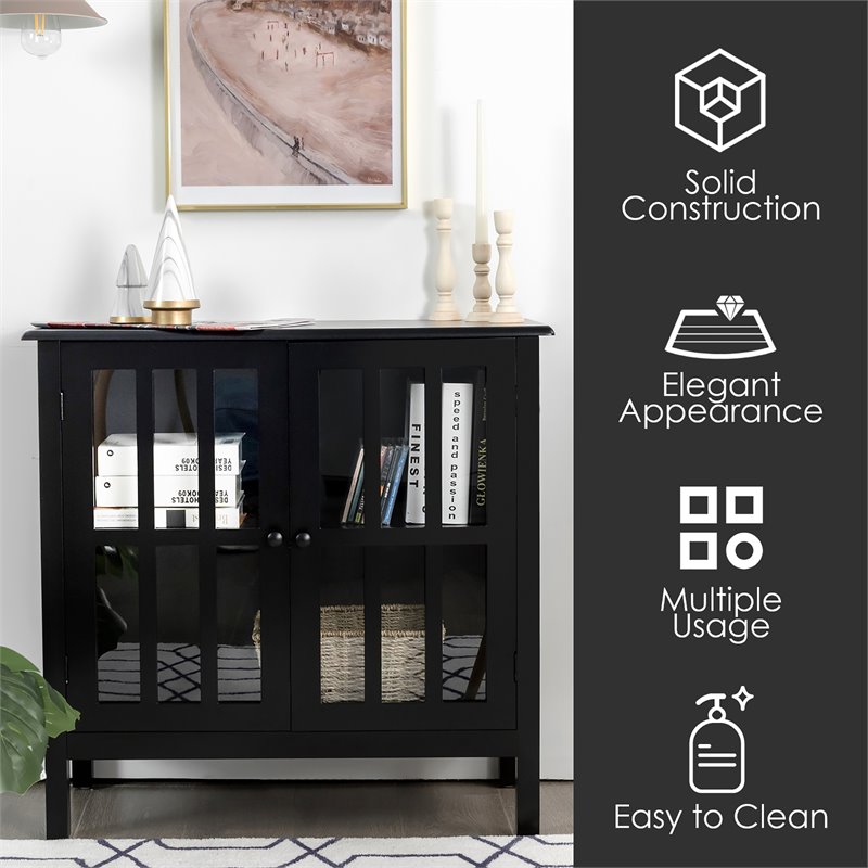 Pemberly Row Pine Wood Free Standing Storage Buffet Cabinet in Black
