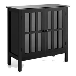 Pemberly Row Pine Wood Free Standing Storage Buffet Cabinet in Black