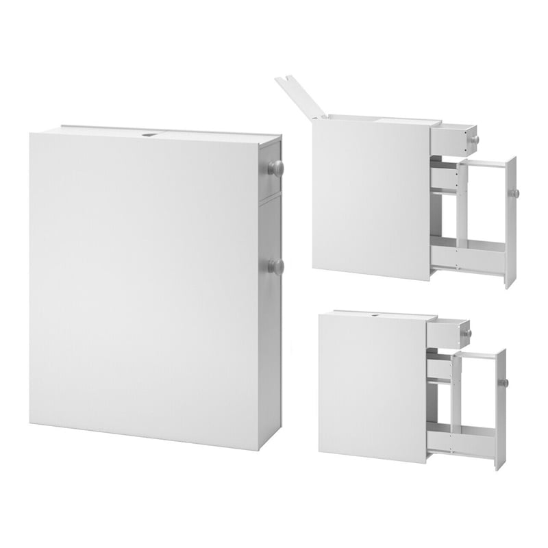 Pemberly Row MDF Bathroom Floor Cabinet with 2 Built-in Shelves in White