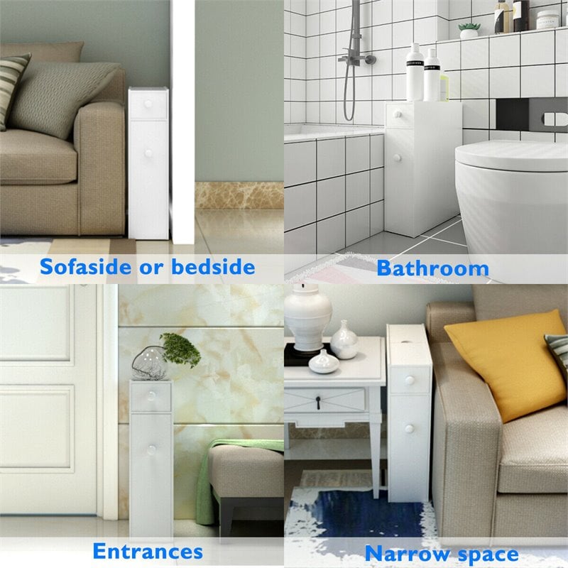 Pemberly Row MDF Bathroom Floor Cabinet with 2 Built-in Shelves in White