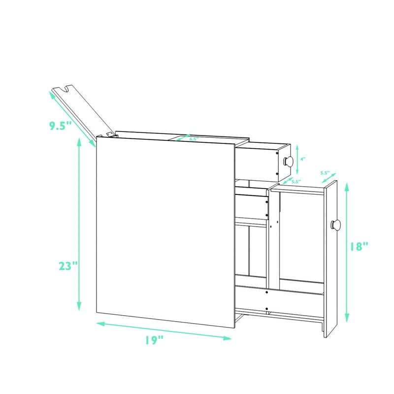 Pemberly Row MDF Bathroom Floor Cabinet with 2 Built-in Shelves in White