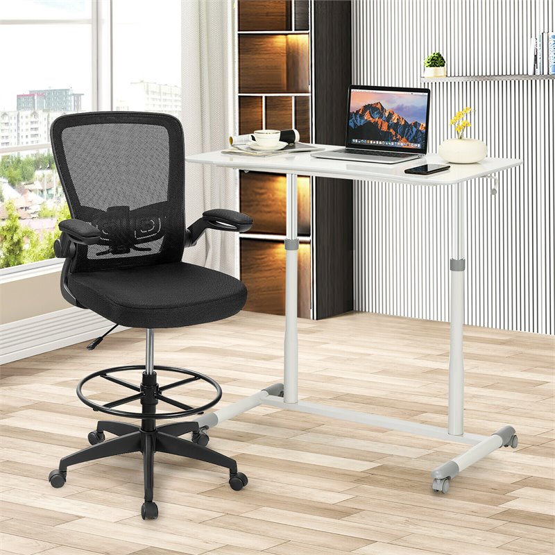 Pemberly Row Contemporary MDF and Steel Height Adjustable Computer Desk in White