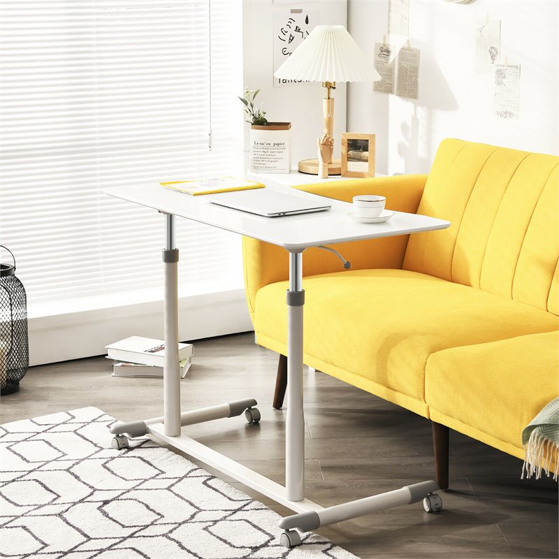 Pemberly Row Contemporary MDF and Steel Height Adjustable Computer Desk in White