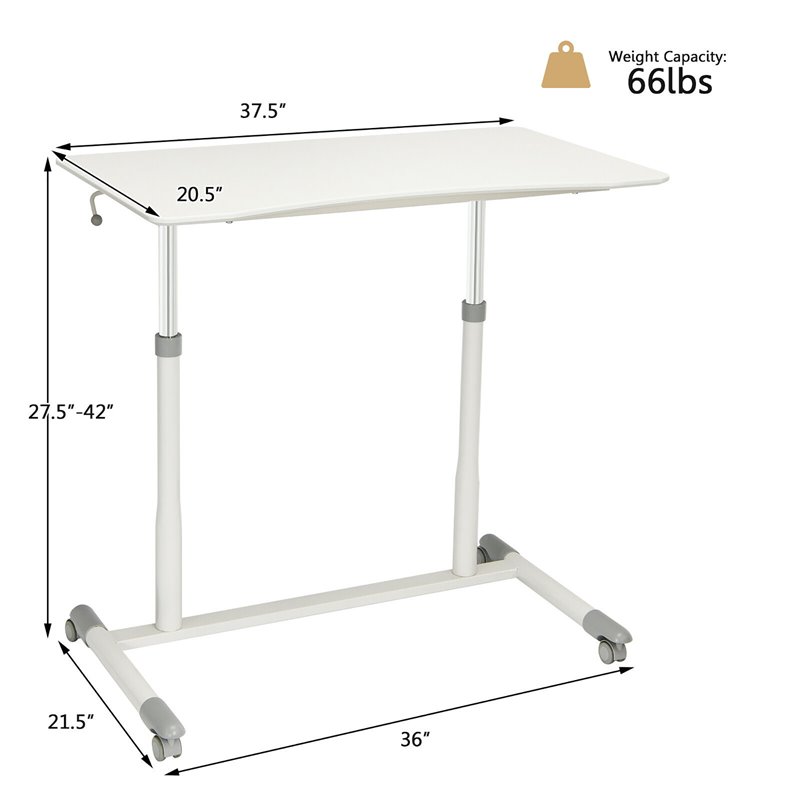 Pemberly Row Contemporary MDF and Steel Height Adjustable Computer Desk in White