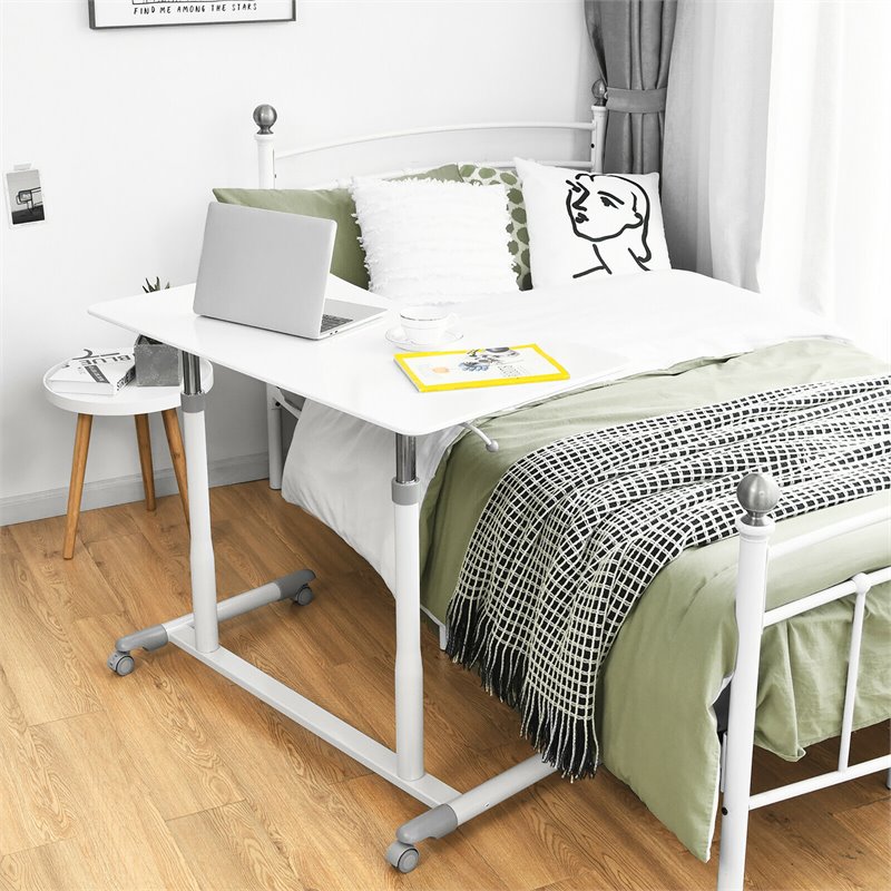 Pemberly Row Contemporary MDF and Steel Height Adjustable Computer Desk in White