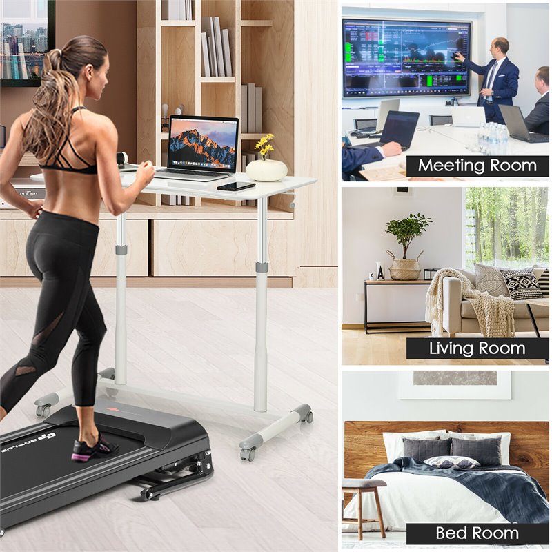 Pemberly Row Contemporary MDF and Steel Height Adjustable Computer Desk in White