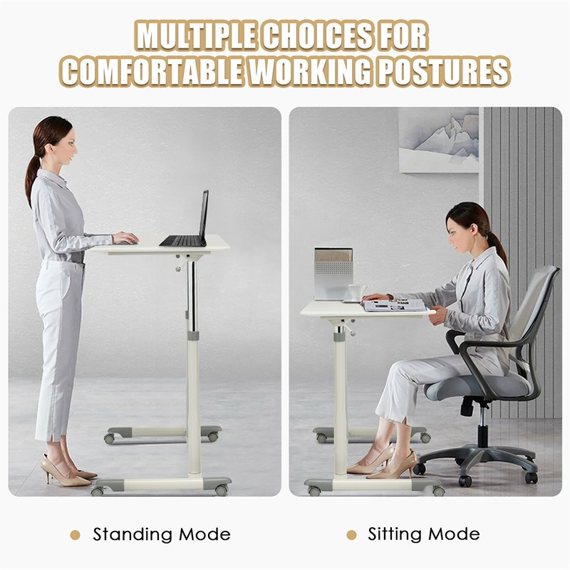 Pemberly Row Contemporary MDF and Steel Height Adjustable Computer Desk in White