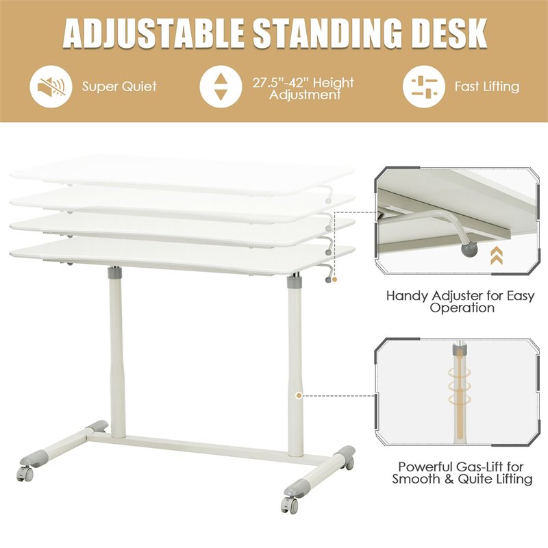 Pemberly Row Contemporary MDF and Steel Height Adjustable Computer Desk in White