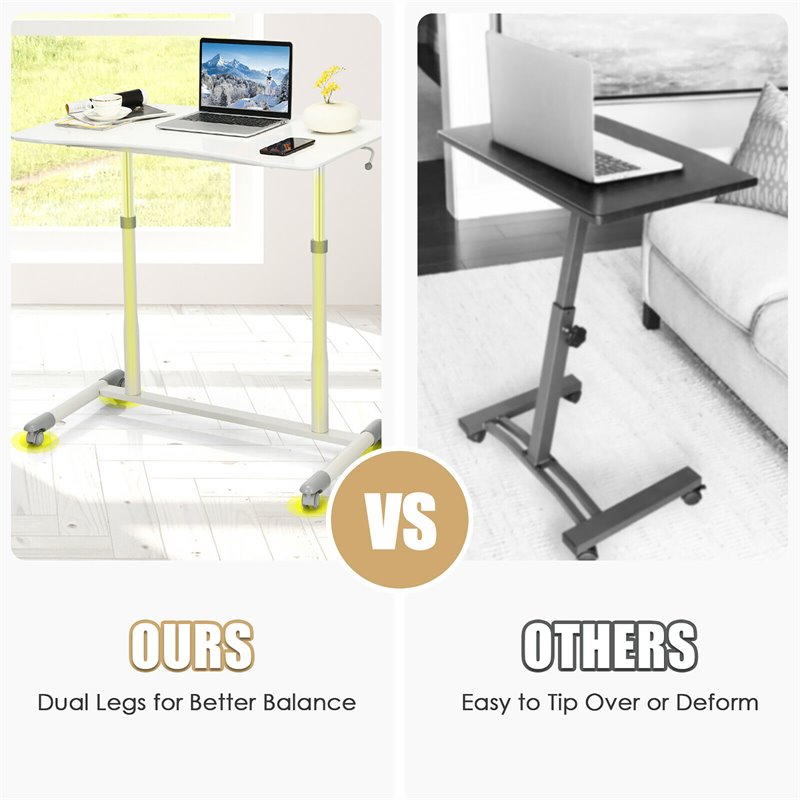Pemberly Row Contemporary MDF and Steel Height Adjustable Computer Desk in White
