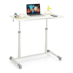 Pemberly Row Contemporary MDF and Steel Height Adjustable Computer Desk in White