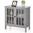 Pemberly Row Contemporary Pine Wood Free Standing Storage Buffet Cabinet in Gray