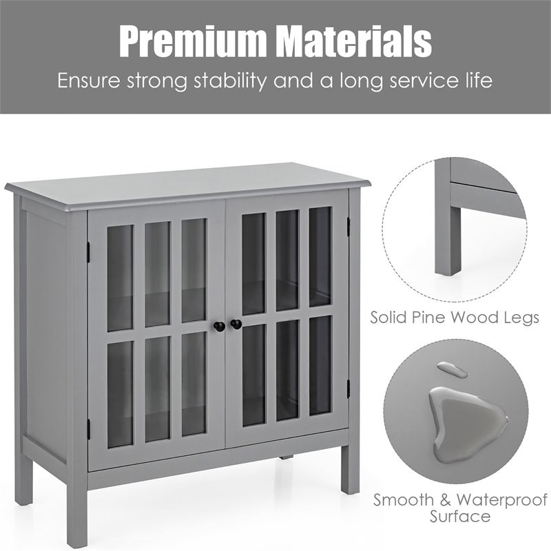 Pemberly Row Contemporary Pine Wood Free Standing Storage Buffet Cabinet in Gray