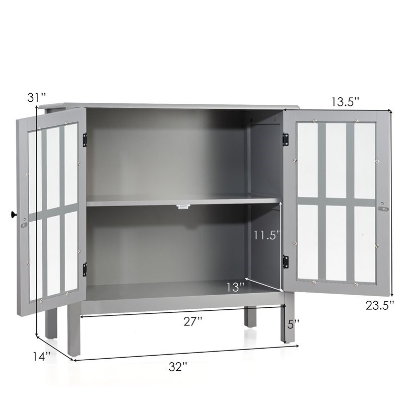 Pemberly Row Contemporary Pine Wood Free Standing Storage Buffet Cabinet in Gray
