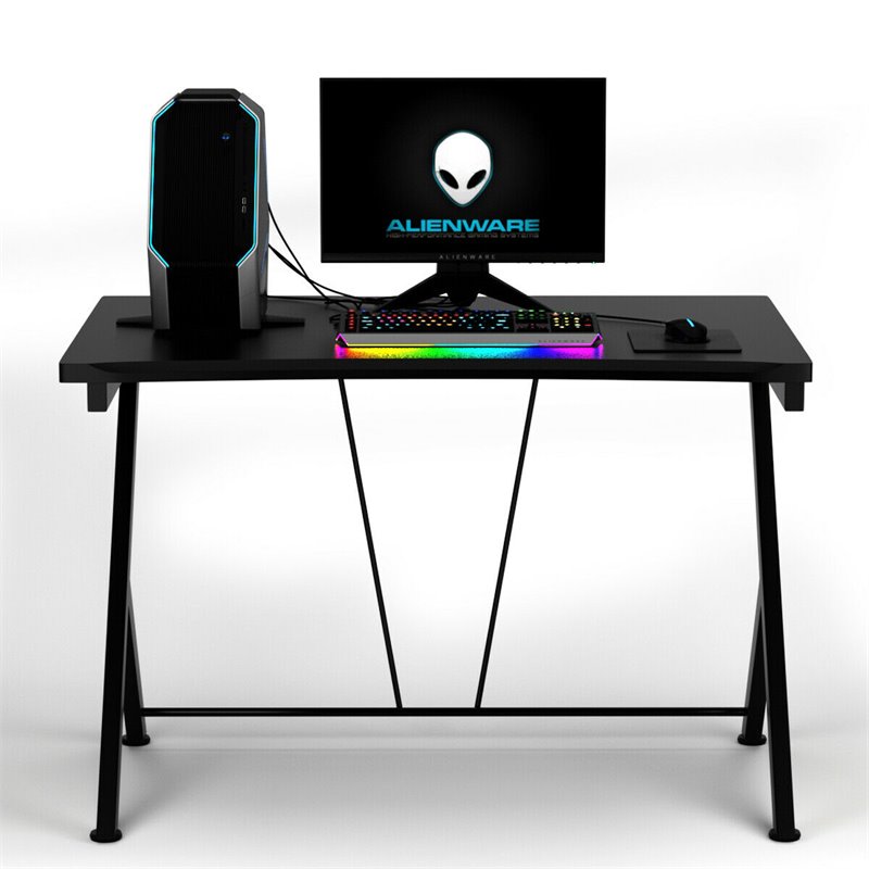 Pemberly Row Contemporary Metal and MDF Board Computer Desk in Black